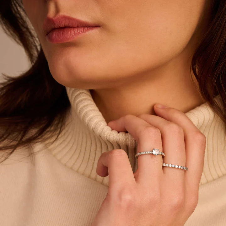 TI SENTO - ANELLO IN ARGENTO CON ZIRCONE CENTRALE E LATERALE