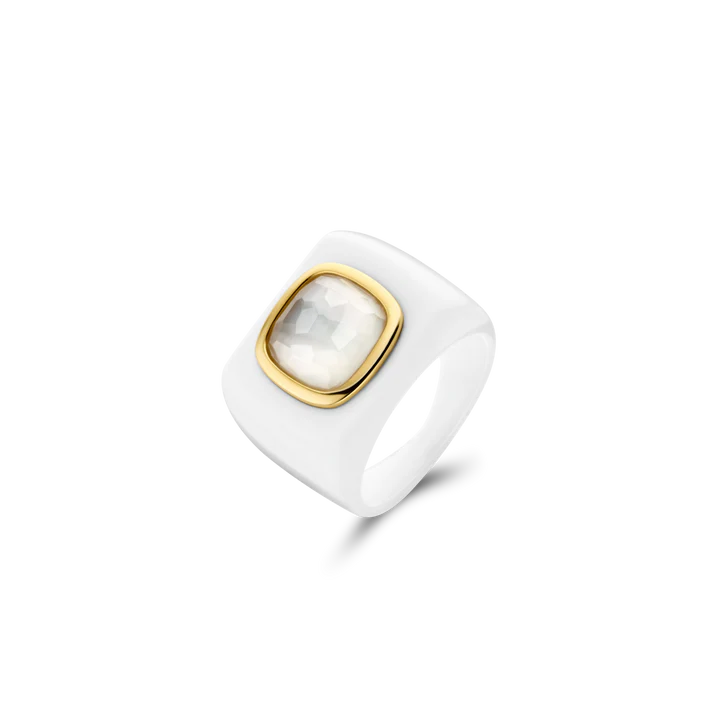 TI SENTO - ANELLO IN AGATA BIANCA CON MADREPERLA CENTRALE