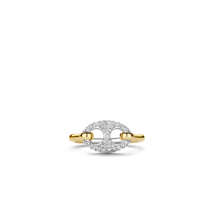 TI SENTO - ANELLO ARGENTO DORATO CON CENTRALE IN PAVE' DI ZIRCONI