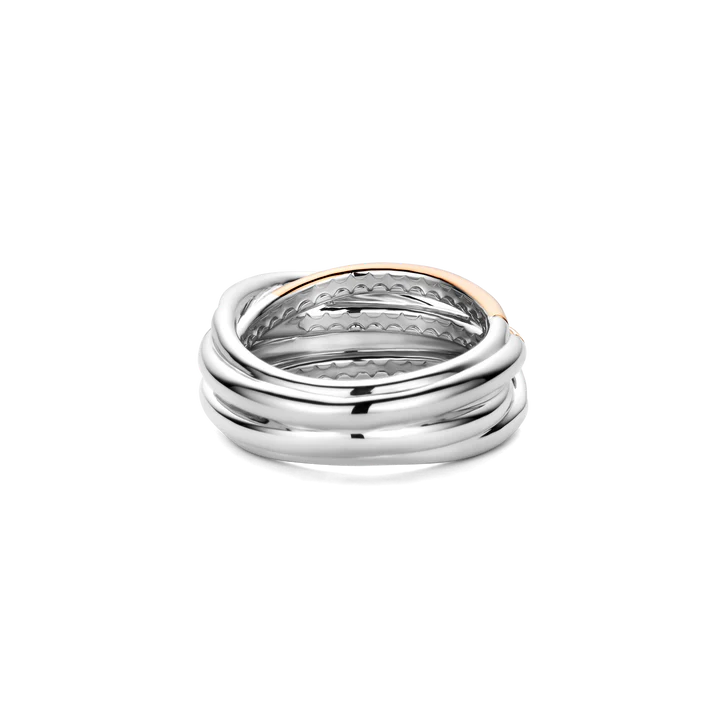 TI SENTO - ANELLO FASCIA IN ARGENTO RODIO, ROSE' E DORATO CON ZIRCONI BIANCHI