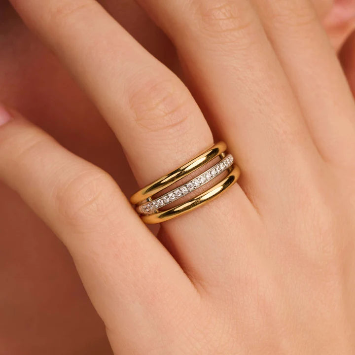 TI SENTO - ANELLO ARGENTO DORATO CON ZIRCONI BIANCHI