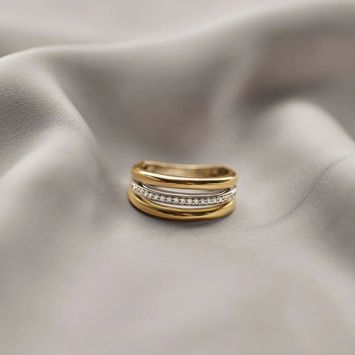 TI SENTO - ANELLO ARGENTO DORATO CON ZIRCONI BIANCHI