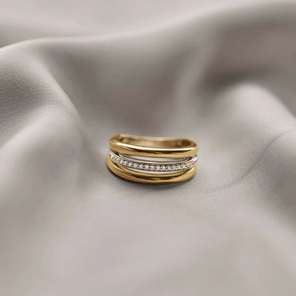 TI SENTO - ANELLO ARGENTO DORATO CON ZIRCONI BIANCHI