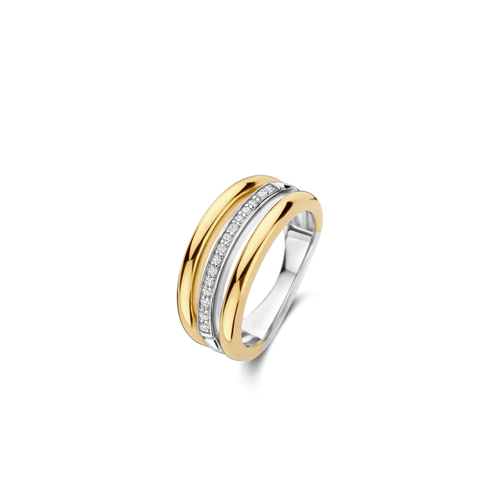 TI SENTO - ANELLO ARGENTO DORATO CON ZIRCONI BIANCHI