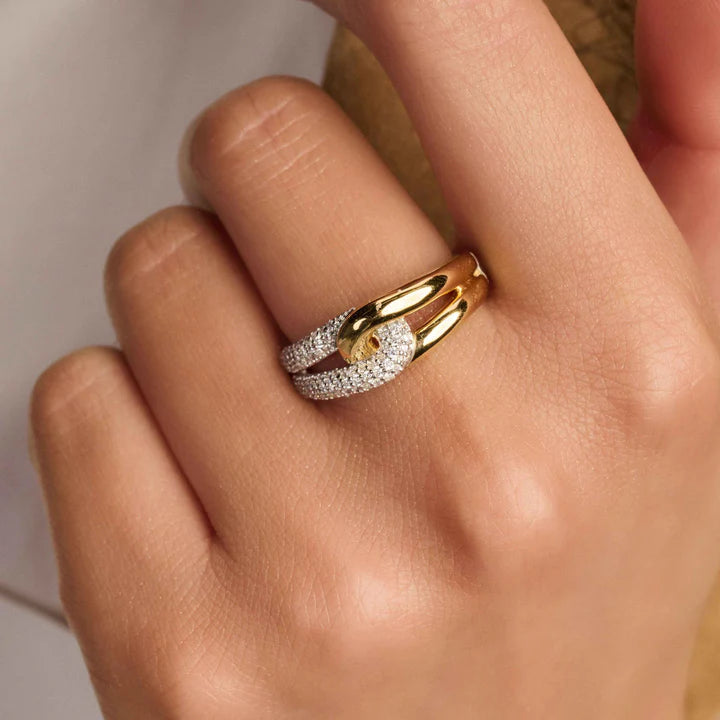 TI SENTO - ANELLO INTRECCIO ARGENTO DORATO E ZIRCONI BIANCHI