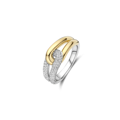 TI SENTO - ANELLO INTRECCIO ARGENTO DORATO E ZIRCONI BIANCHI