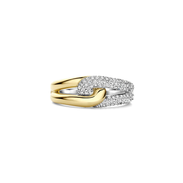 TI SENTO - ANELLO INTRECCIO ARGENTO DORATO E ZIRCONI BIANCHI
