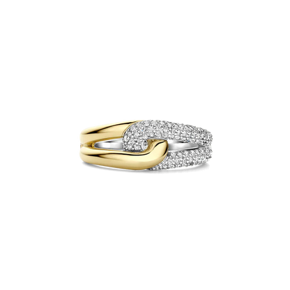 TI SENTO - ANELLO INTRECCIO ARGENTO DORATO E ZIRCONI BIANCHI