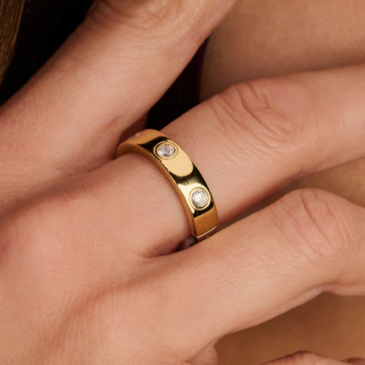 TI SENTO - ANELLO ARGENTO DORATO CON ZIRCONI BIANCHI