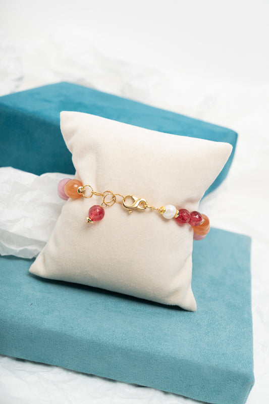 SICYLUI - BRACCIALE CON PERLE, GIADA ARANCIONE E ROSSO RUBINO