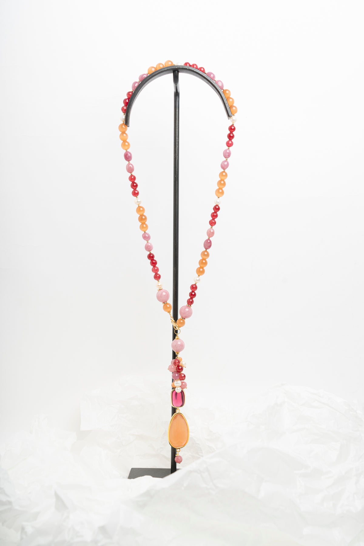 SICYLUI - COLLANA CON GIADA ARANCIONE E AGATA ROSA