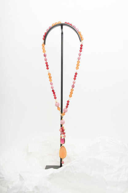 SICYLUI - COLLANA CON GIADA ARANCIONE E AGATA ROSA