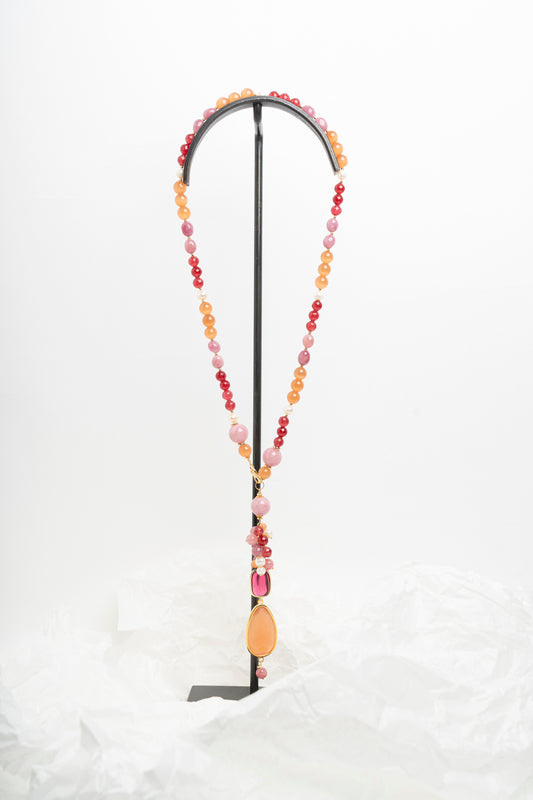 SICYLUI - COLLANA CON GIADA ARANCIONE E AGATA ROSA