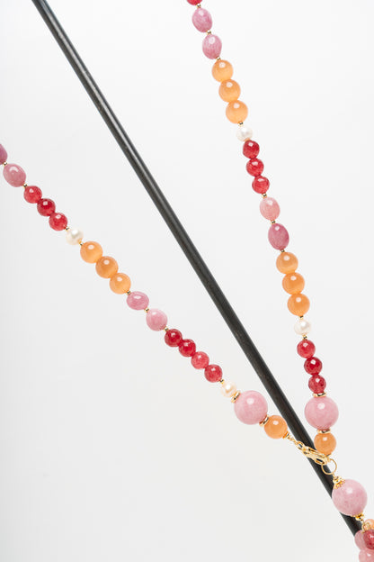 SICYLUI - COLLANA CON GIADA ARANCIONE E AGATA ROSA