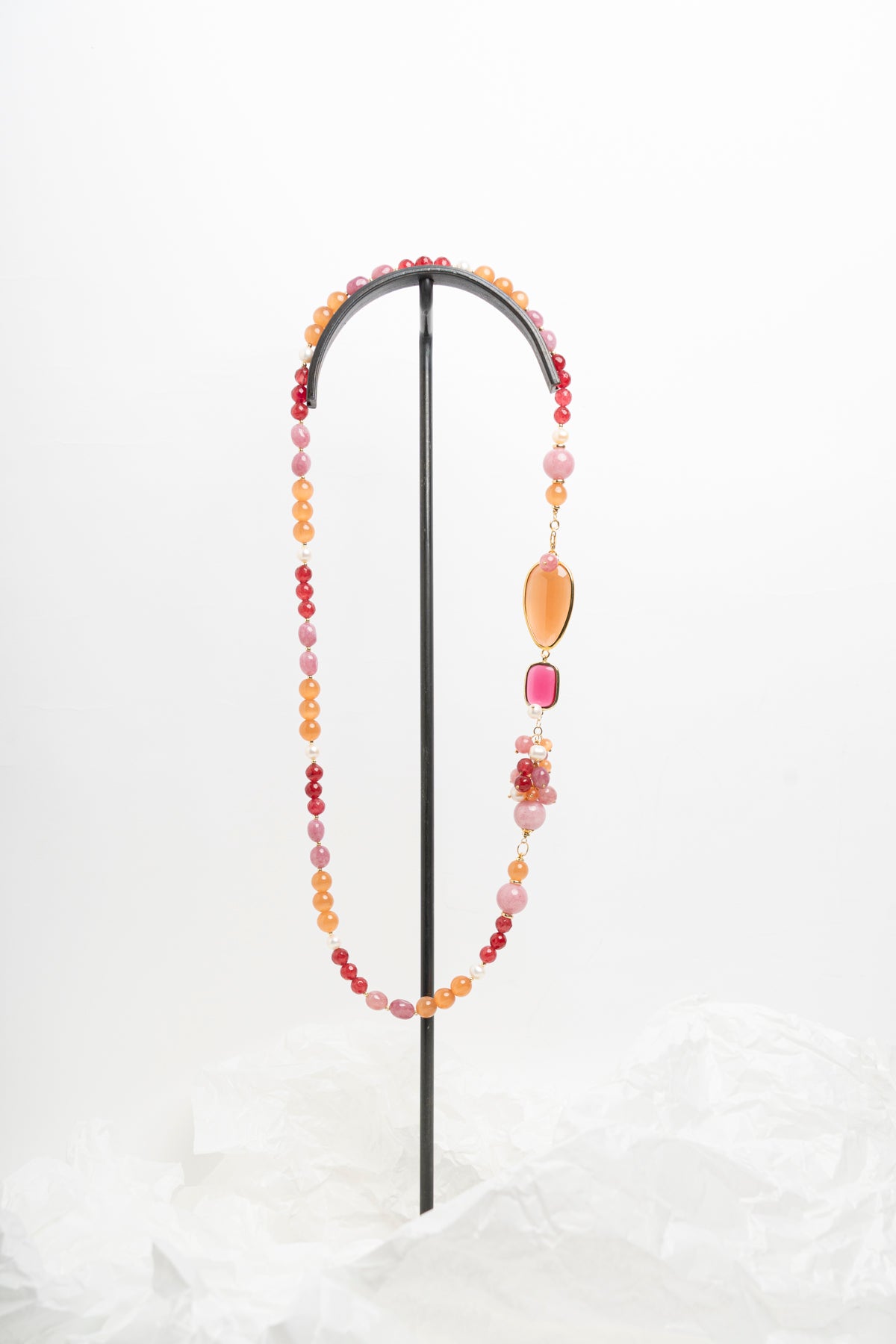 SICYLUI - COLLANA CON GIADA ARANCIONE E AGATA ROSA