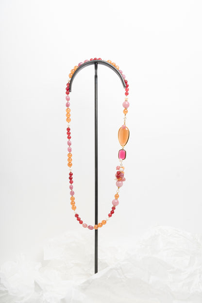 SICYLUI - COLLANA CON GIADA ARANCIONE E AGATA ROSA