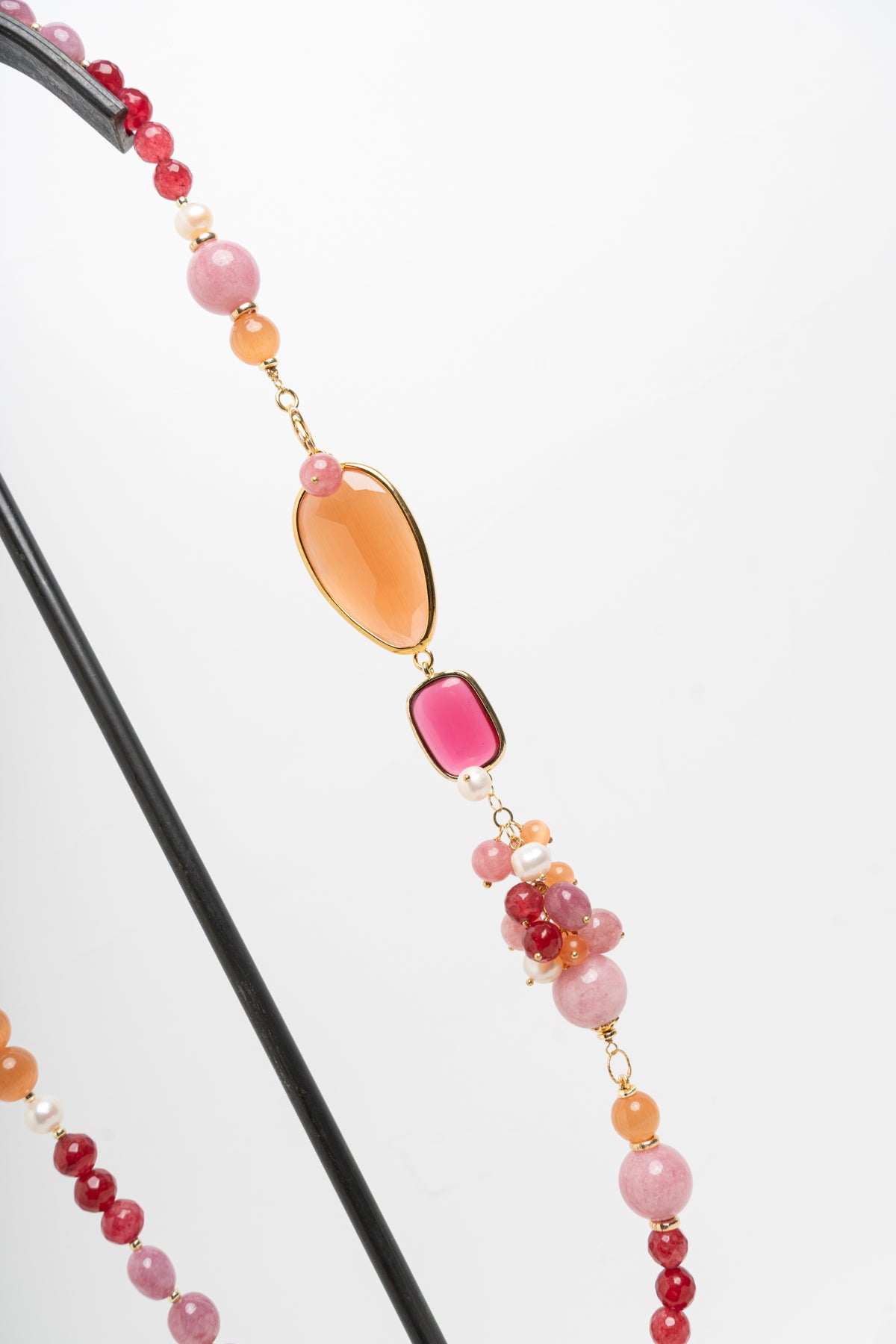 SICYLUI - COLLANA CON GIADA ARANCIONE E AGATA ROSA