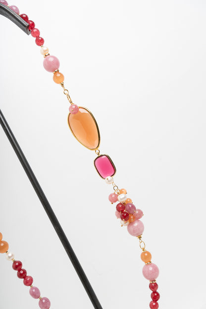 SICYLUI - COLLANA CON GIADA ARANCIONE E AGATA ROSA