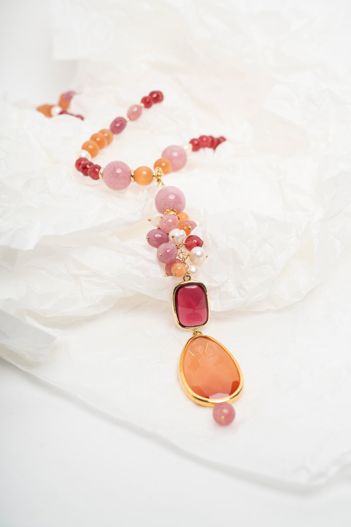 SICYLUI - COLLANA CON GIADA ARANCIONE E AGATA ROSA