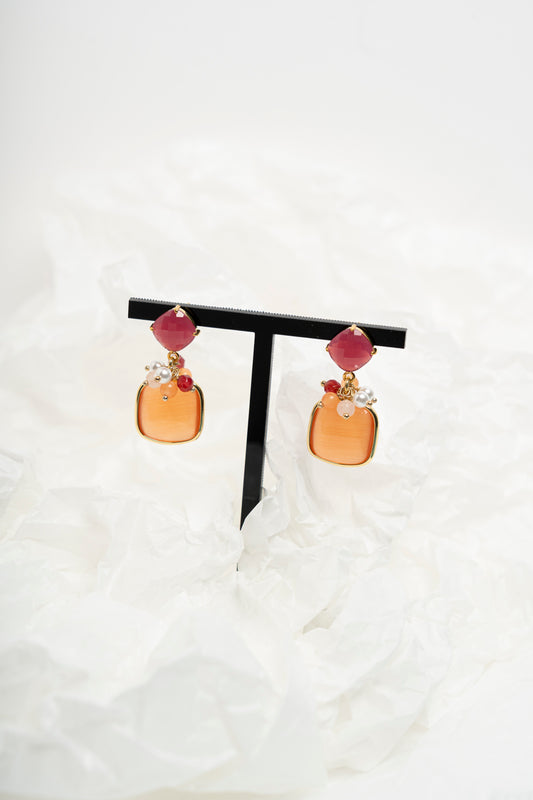 SICYLUI - ORECCHINI CON GIADA ARANCIONE E ROSSO RUBINO