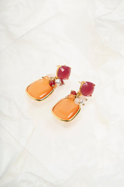 SICYLUI - ORECCHINI CON GIADA ARANCIONE E ROSSO RUBINO