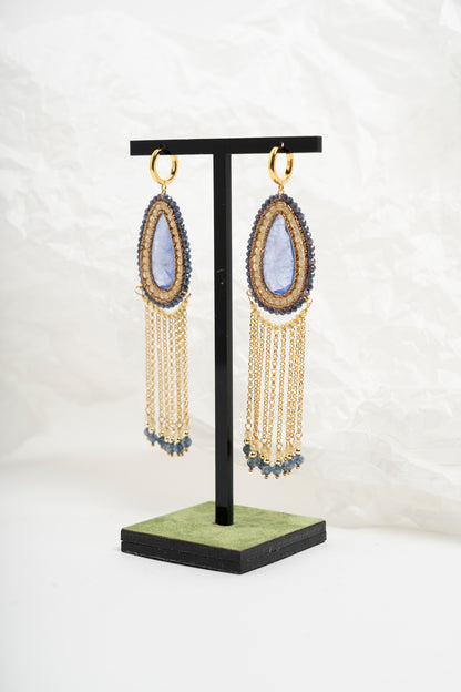 SICYLUI - ORECCHINI PENDENTI ZIRCONE A GOCCIA AVIO E FRANGE