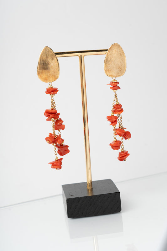 SICYLUI - ORECCHINI PENDENTI CORALLO ROSSO GREZZO