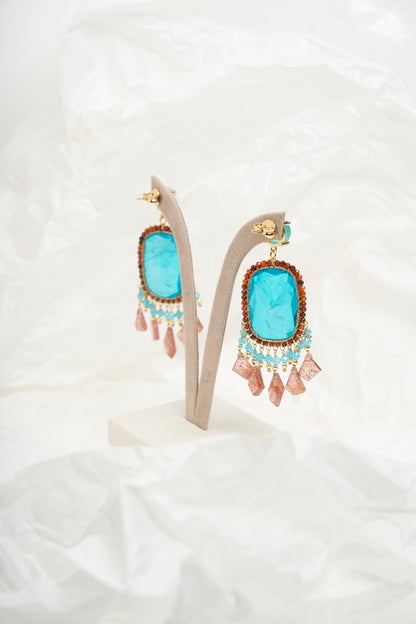 SICYLUI - ORECCHINI CON ZIRCONE TURCHESE CENTRALE E ZIRCONI MORO