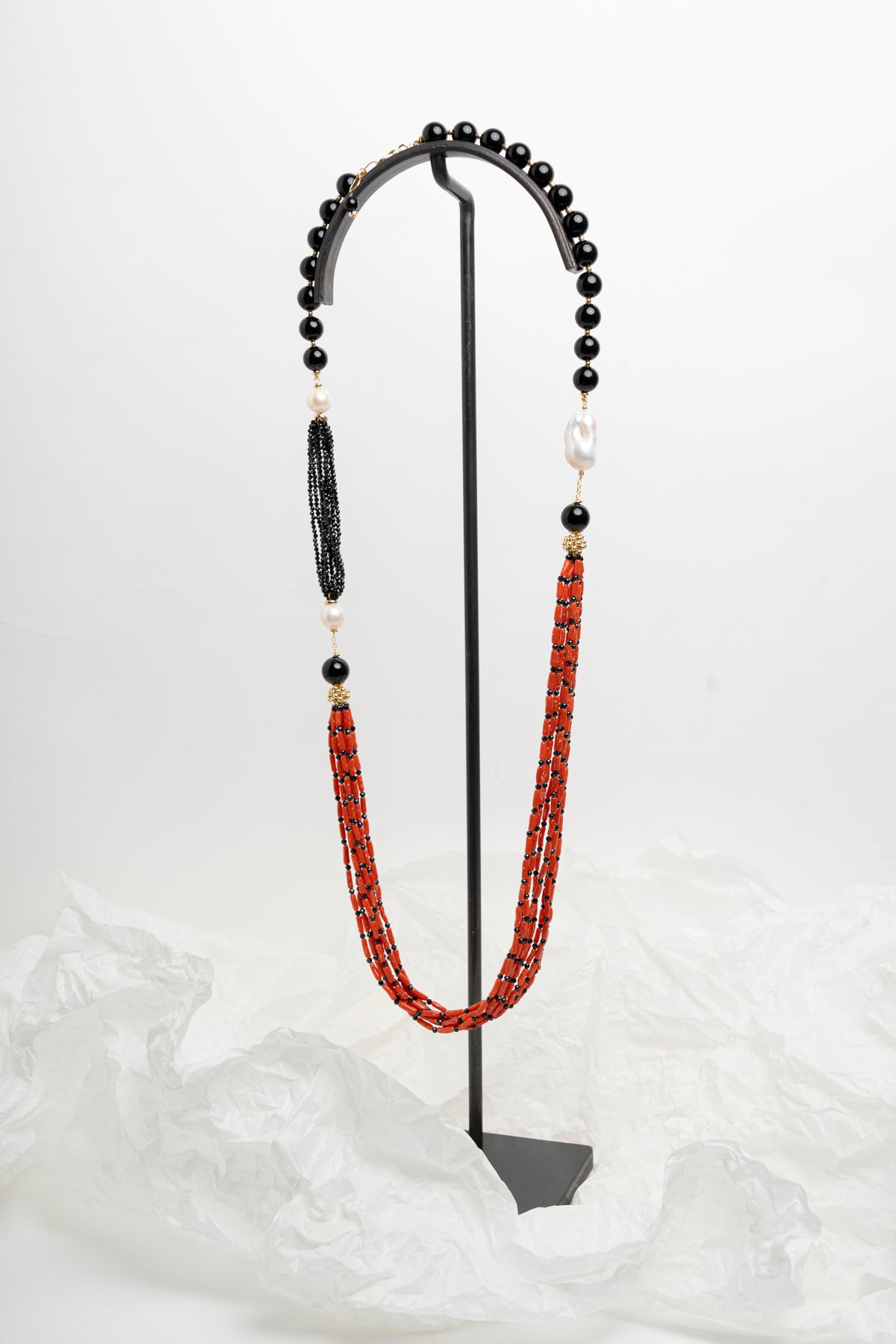 SICYLUI - COLLANA LUNGA IN ONICE E CORALLO