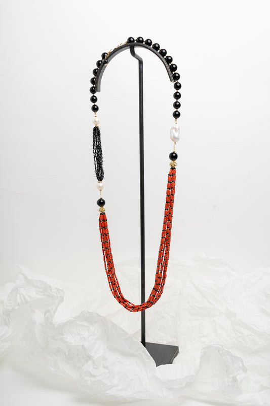 SICYLUI - COLLANA LUNGA IN ONICE E CORALLO