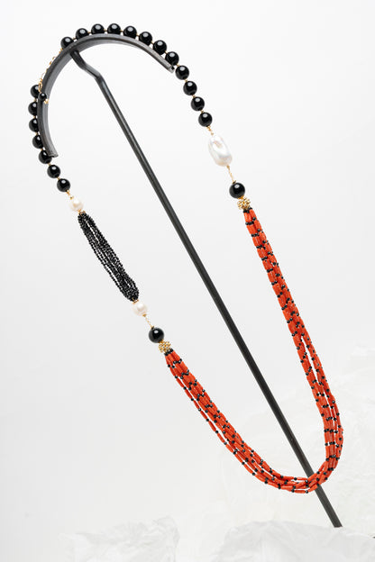SICYLUI - COLLANA LUNGA IN ONICE E CORALLO