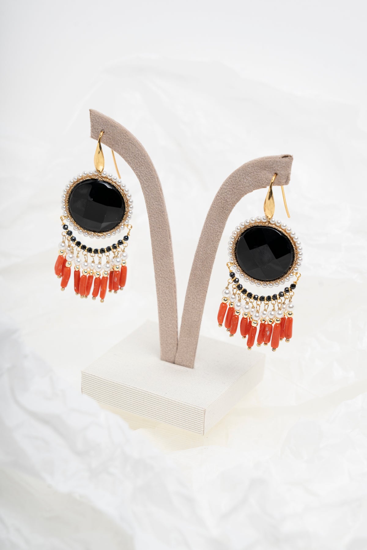 SICYLUI - ORECCHINI PENDENTI ONICE E CORALLO