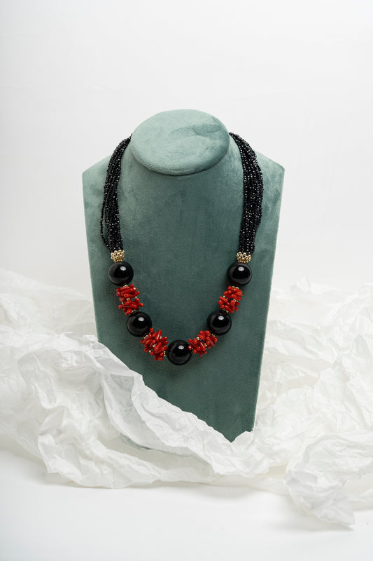 SICYLUI - COLLANA GIROCOLLO IN ONICE E CORALLO