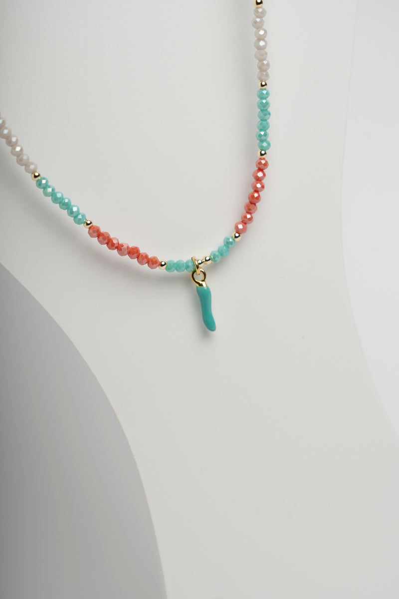 SICYLUI - COLLANA GIROCOLLO CON ZIRCONI VERDI E ROSA E CORNO TIFFANY