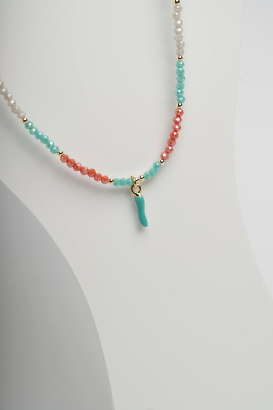 SICYLUI - COLLANA GIROCOLLO CON ZIRCONI VERDI E ROSA E CORNO TIFFANY