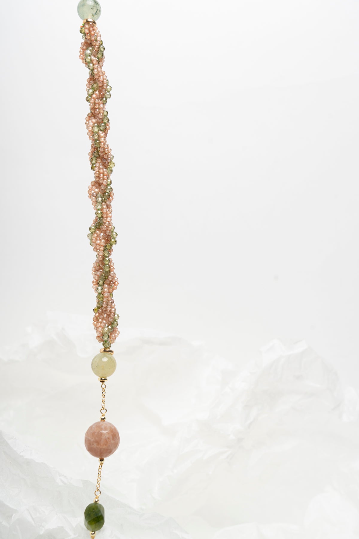 SICYLUI - COLLANA LUNGA VERDE E CIPRIA CON PERLE SCARAMAZZE