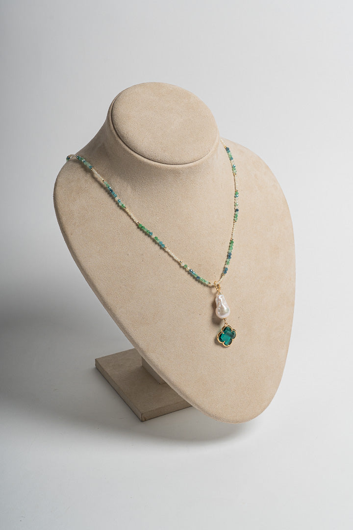 SICYLUI - COLLANA ZIRCONI MULTICOLOR BLU E VERDE CON PENDENTE PERLA SCARAMAZZA
