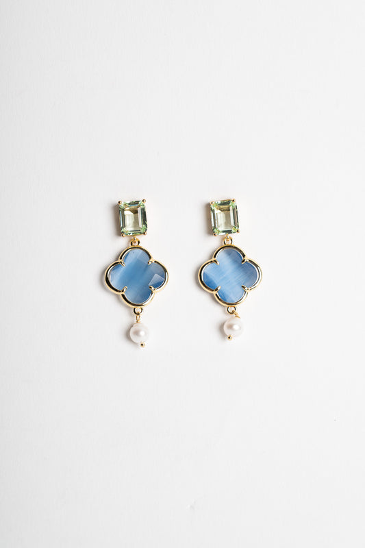 SICYLUI - CLOVER EARRINGS WITH AVIO CRYSTAL AND PEARL