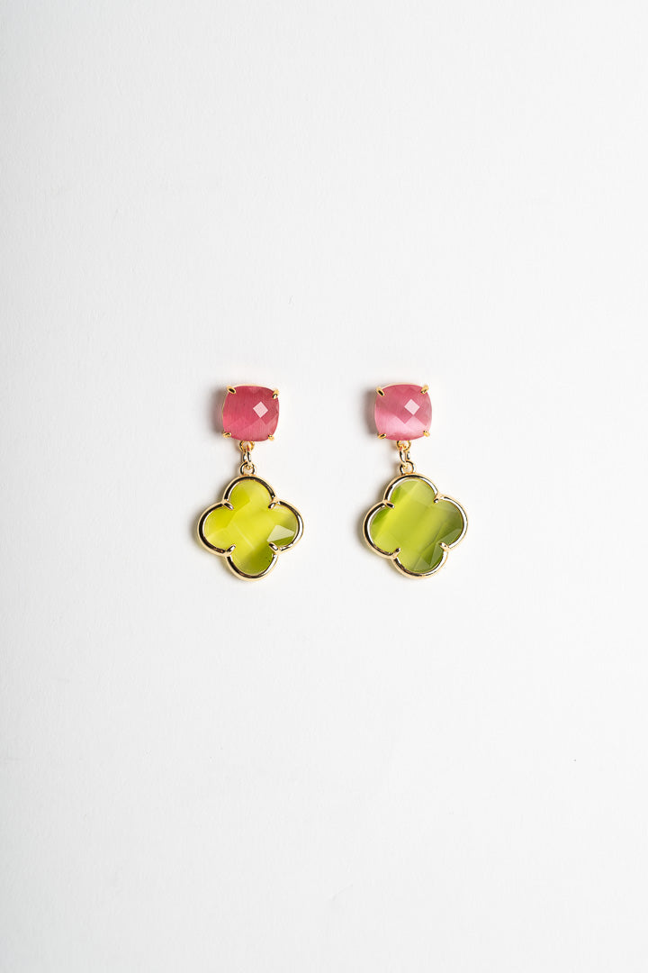 SICYLUI - ORECCHINI QUADRIFOGLIO CRISTALLO ROSA E VERDE
