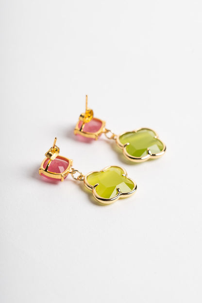 SICYLUI - ORECCHINI QUADRIFOGLIO CRISTALLO ROSA E VERDE