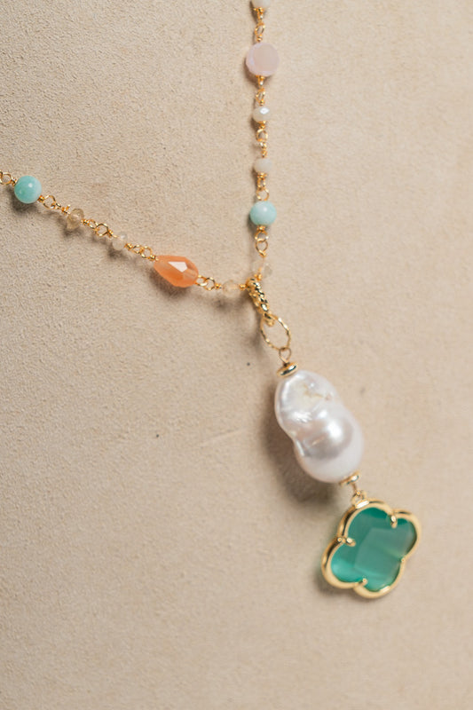 SICYLUI - COLLANA CON ZIRCONI MULTICOLOR E PENDENTE VERDE MARE