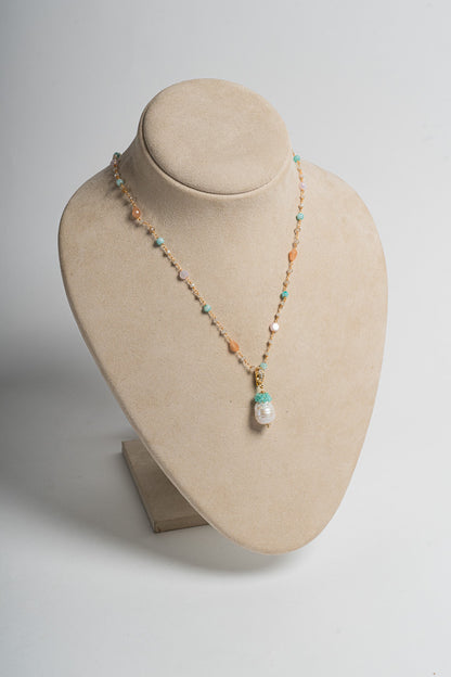 SICYLUI - NECKLACE WITH MULTICOLOR ZIRCONIA AND BAROQUE PEARL