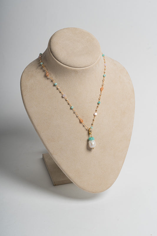 SICYLUI - COLLANA CON ZIRCONI MULTICOLOR E PERLA SCARAMAZZA