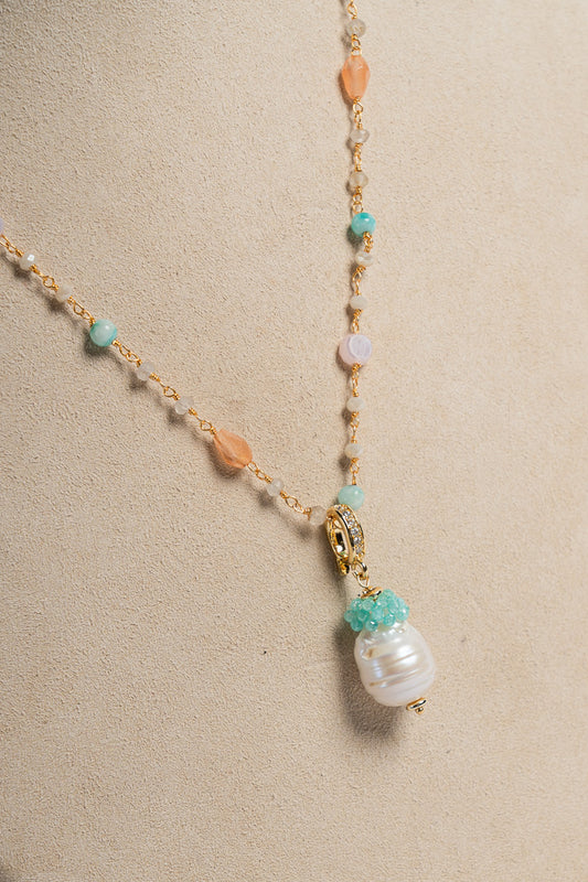 SICYLUI - COLLANA CON ZIRCONI MULTICOLOR E PERLA SCARAMAZZA