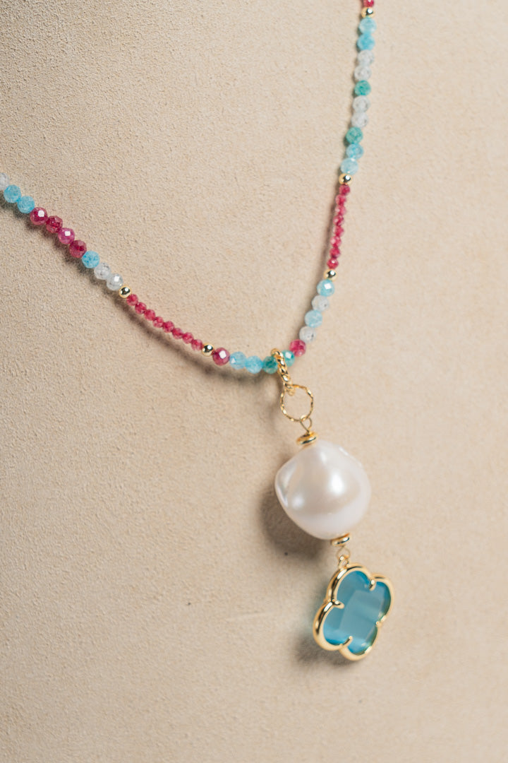 SICYLUI - COLLANA CON ZIRCONI MULTICOLOR E PENDENTE AZZURRO