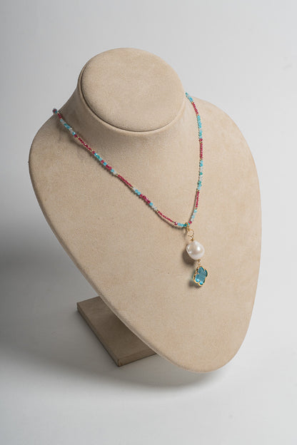 SICYLUI - COLLANA CON ZIRCONI MULTICOLOR E PENDENTE AZZURRO