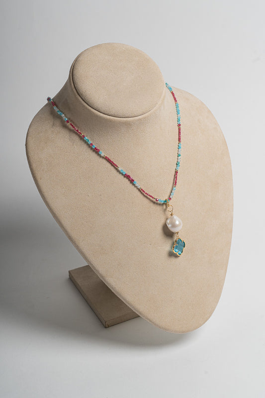 SICYLUI - COLLANA CON ZIRCONI MULTICOLOR E PENDENTE AZZURRO