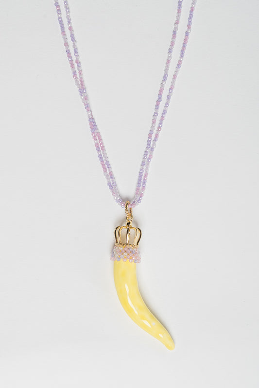 SICYLUI - COLLANA CON CORNO IN CERAMICA GIALLO E ZIRCONI LILLA