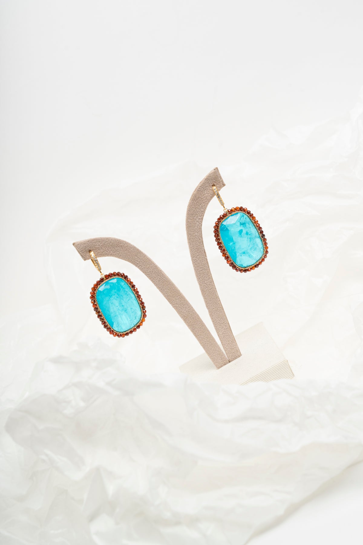 SICYLUI - ORECCHINI PENDENTI OVALI CON ZIRCONI TURCHESI E MORO