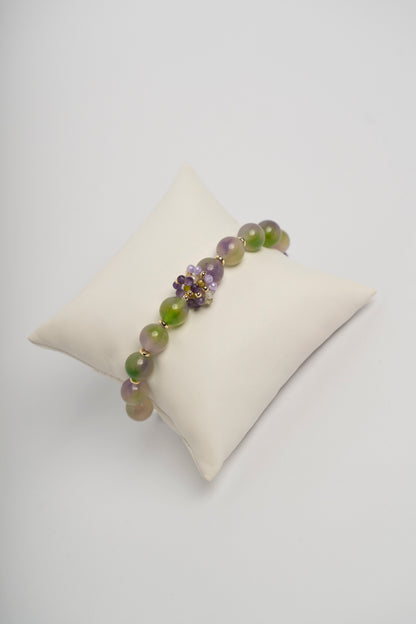 SICYLUI - BRACCIALE ELASTICO GIADA SFUMATA VIOLA E VERDE E ZIRCONI